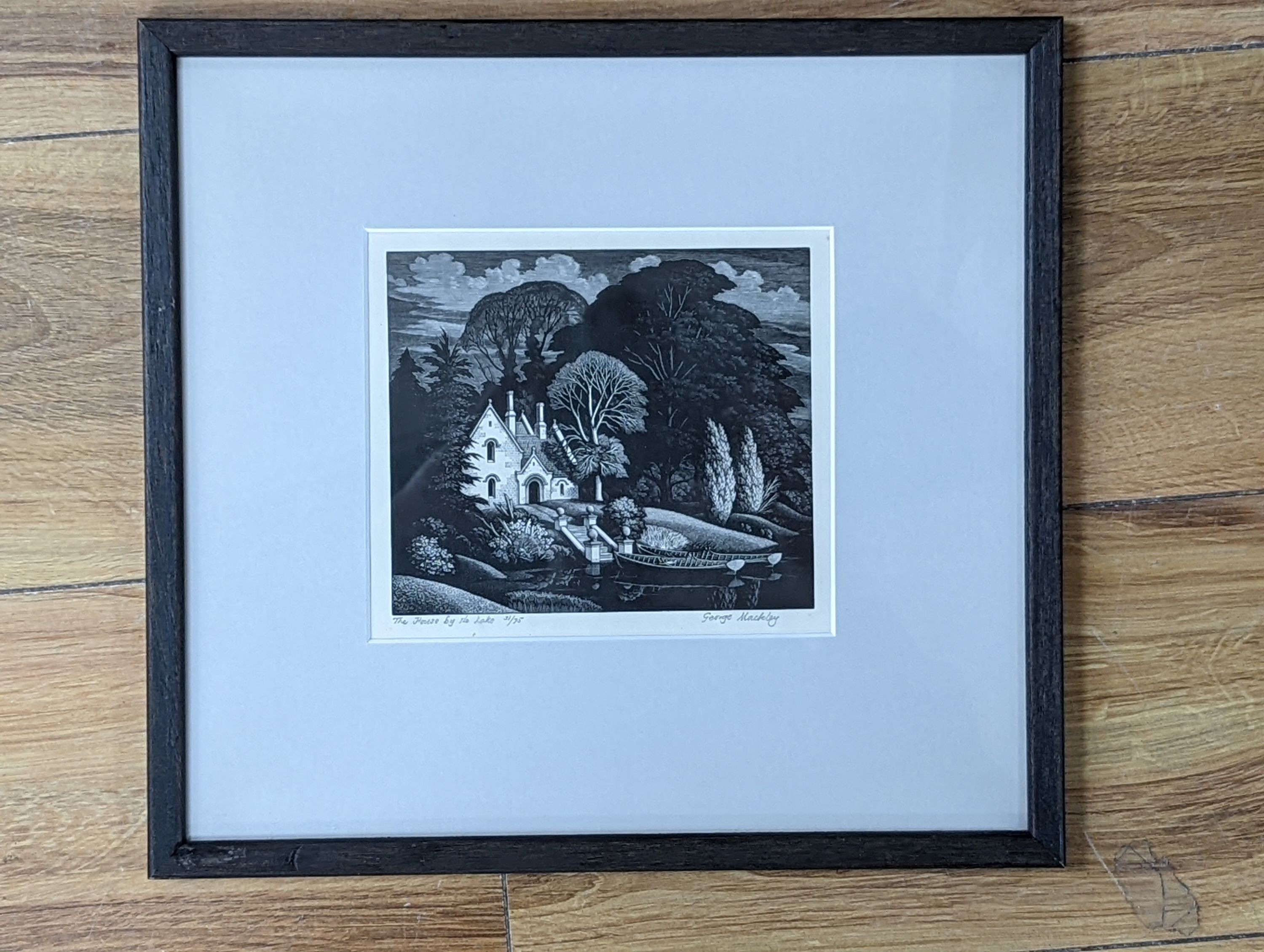 George Edward Mackley (1900-1983), etching, 'The house by the lake', signed in pencil 31/75, 13 x 15cm